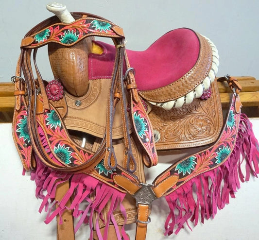 10" 12" Barrel Trail Show Saddle Seat Floral HSBP-Fringe Mini /Pony Option