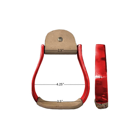 Pony/Youth Color Coated Aluminum Stirrup with Engraved Design with Light Leather Tread