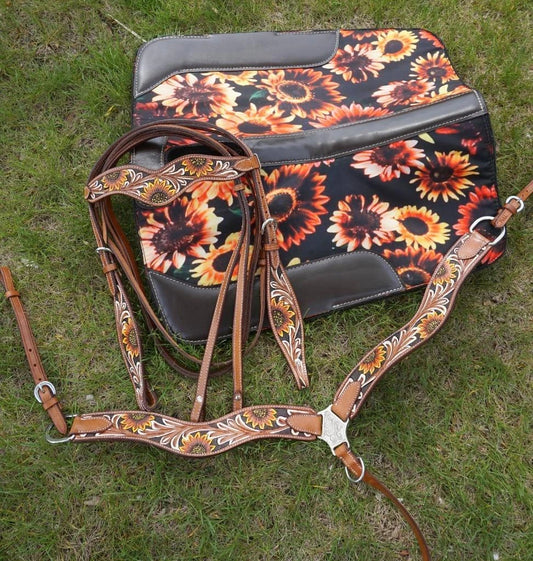 Pony Headstall Breastplate & Or Pad-Option Sunflower Show Trail Barrel Pkg