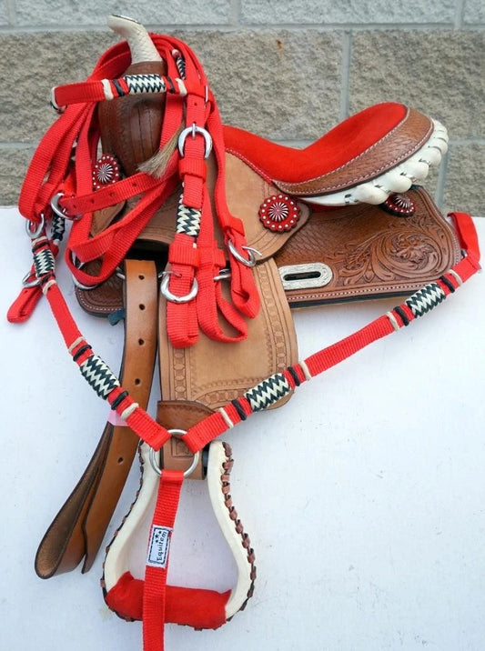 Show Barrel 10" 12" RED Seat Saddle Option of Pony Nylon BP Headstall Gift Idea!