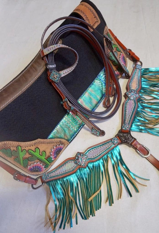 Western Show Barrel PONY Saddle Pad Sunflower Metallic & Glitter Headstall Bp