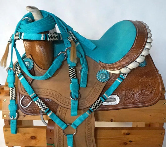 12" Barrel Trail Show Saddle Seat Option o/f Nylon Headstall BP PONY Size